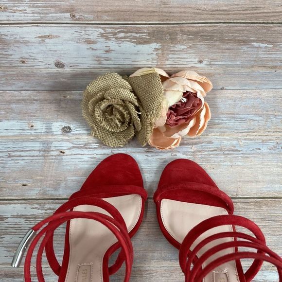 AVEC LES FILLES Joia Red Kid Suede Ankle Wrap Sandal 6M - Picture 4 of 14